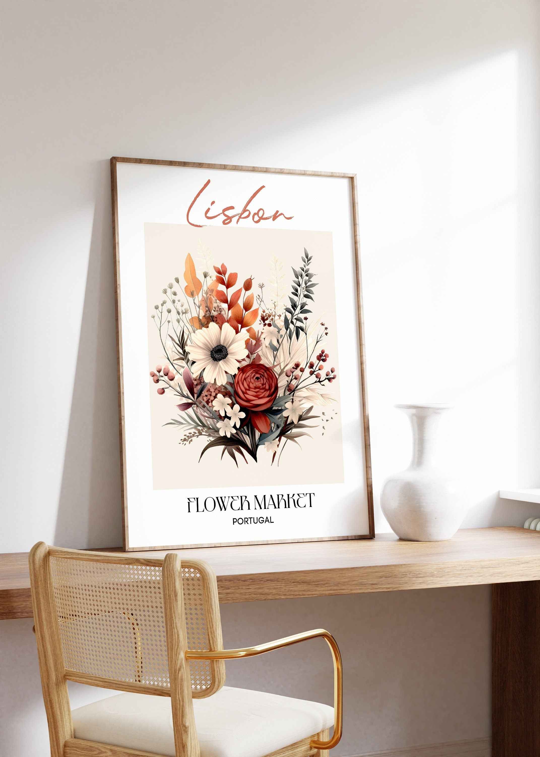 Lisbon Flower Market Poster Portugal Scandinavian Wall Decor Print Unframed